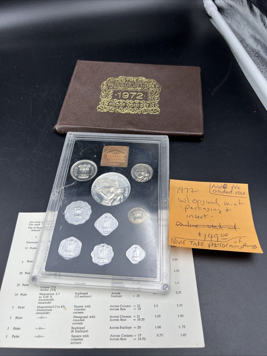 1972 India Proof Set with COA - Damaged Cracked Case