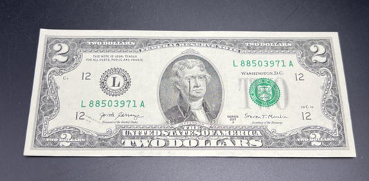 Ink Smear Error Obverse 2017 A $2 FRN Federal Reserve Note CH UNC #71