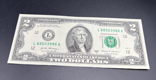 Ink Smear Error Obverse 2017 A $2 FRN Federal Reserve Note CH UNC #86