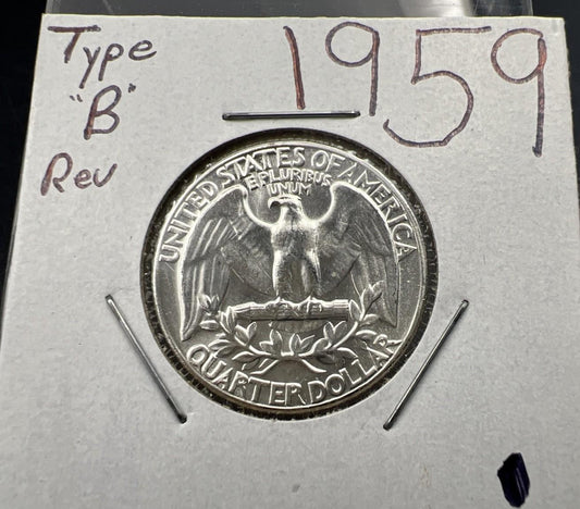 1959 P 25C Washington Quarter Silver Coin Choice BU Uncirculated Type B Rev SK#A