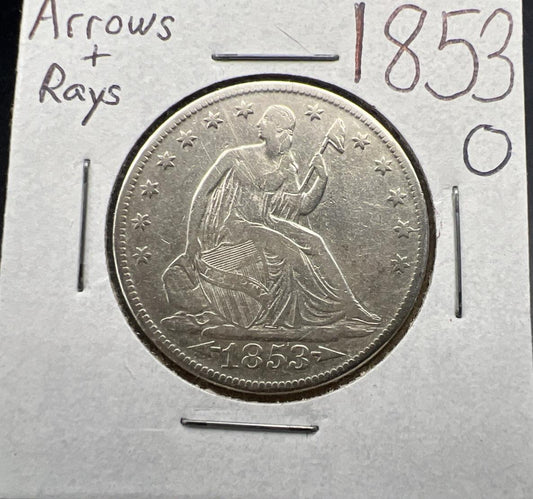 1853 O 50c Liberty Seated Half Dollar XF Details w/ Arrows & Rays & Die Crack