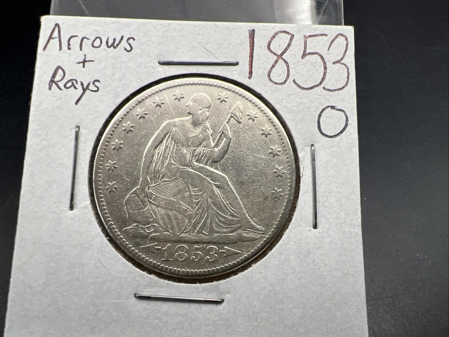 1853 O 50c Liberty Seated Half Dollar XF Details w/ Arrows & Rays & Die Crack