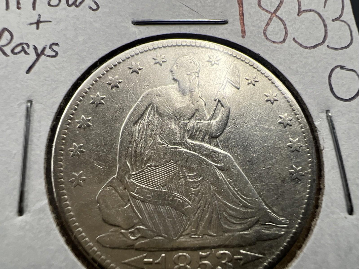 1853 O 50c Liberty Seated Half Dollar XF Details w/ Arrows & Rays & Die Crack