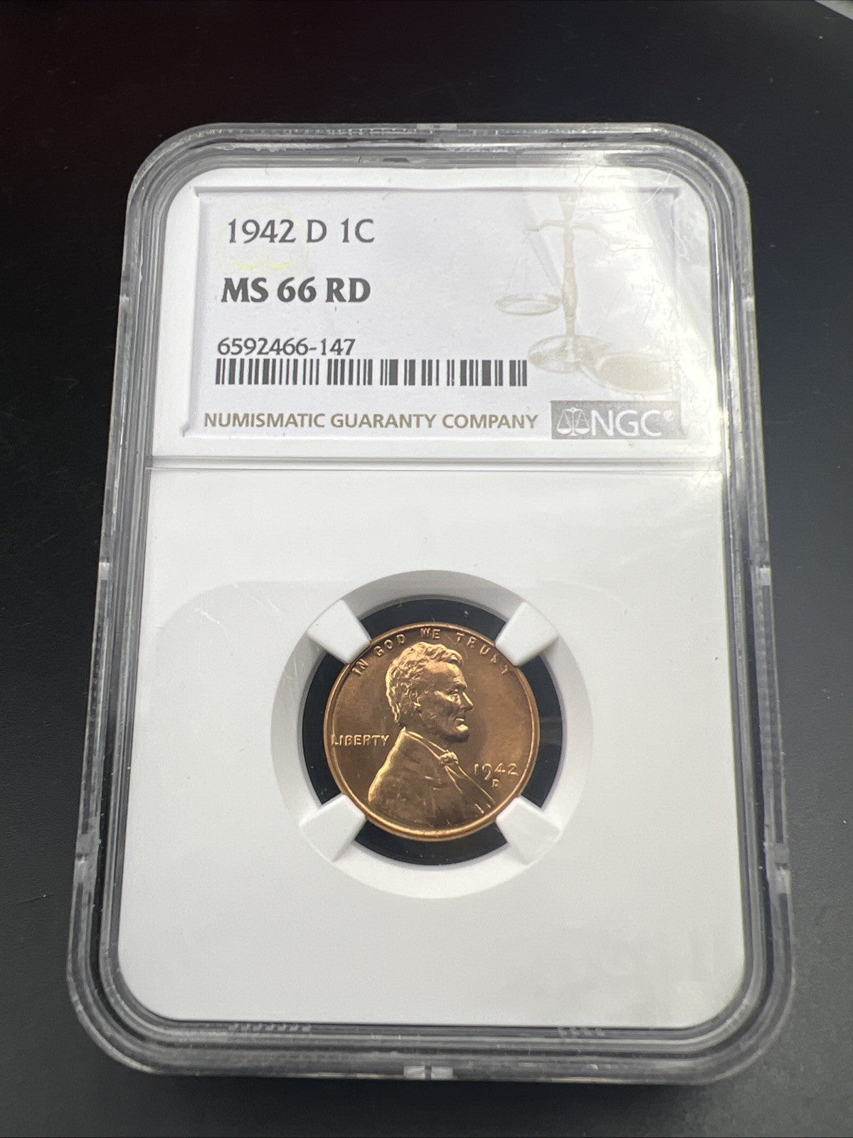 1942 D 1c Lincoln Wheat Cent Penny Coin NGC MS66 Gem BU UNC #147