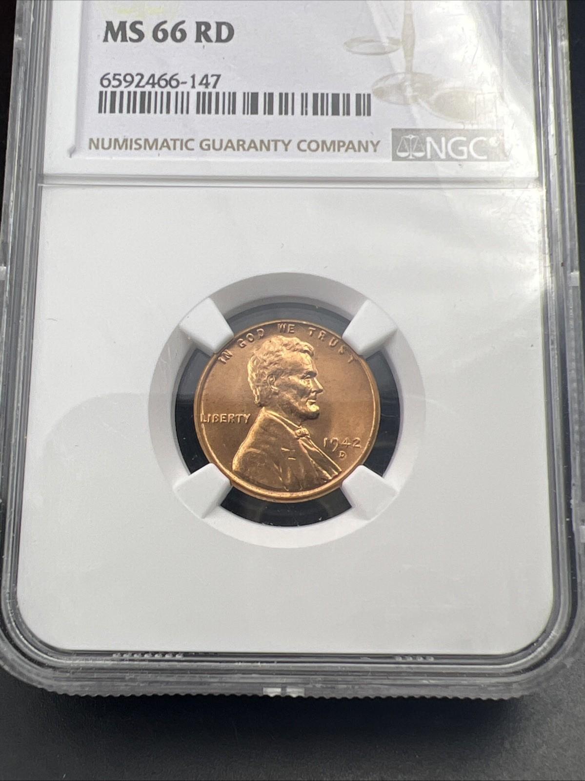 1942 D 1c Lincoln Wheat Cent Penny Coin NGC MS66 Gem BU UNC #147