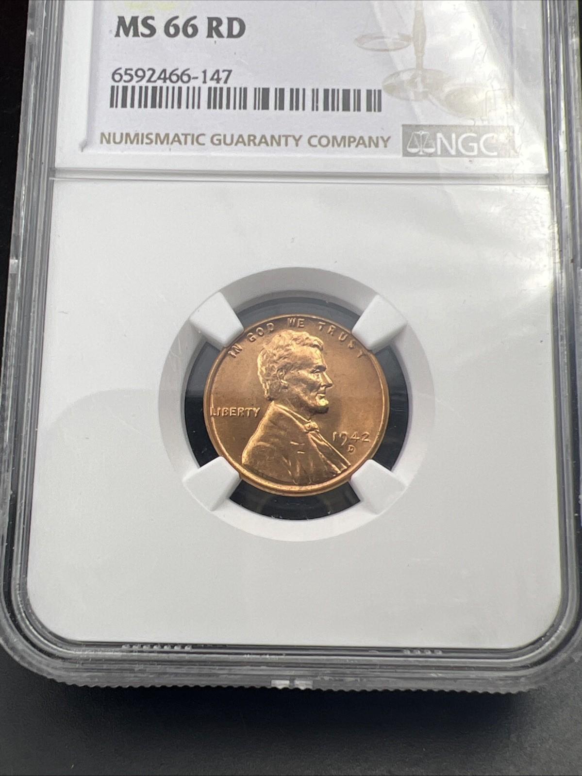 1942 D 1c Lincoln Wheat Cent Penny Coin NGC MS66 Gem BU UNC #147