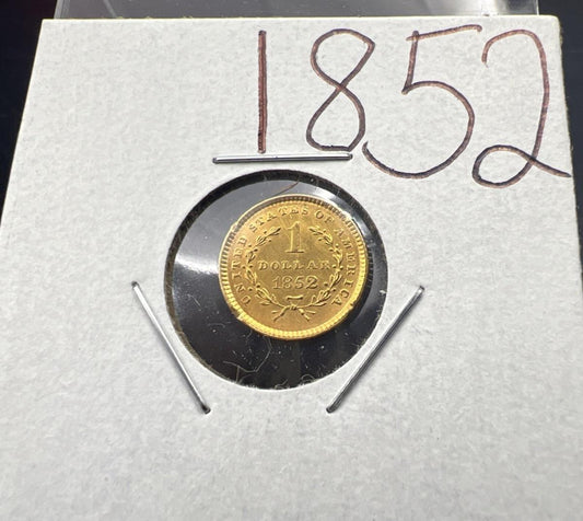 1852 Liberty Head Type I Gold Dollar $1 UNC Details Rim Damage Ex Jewelry