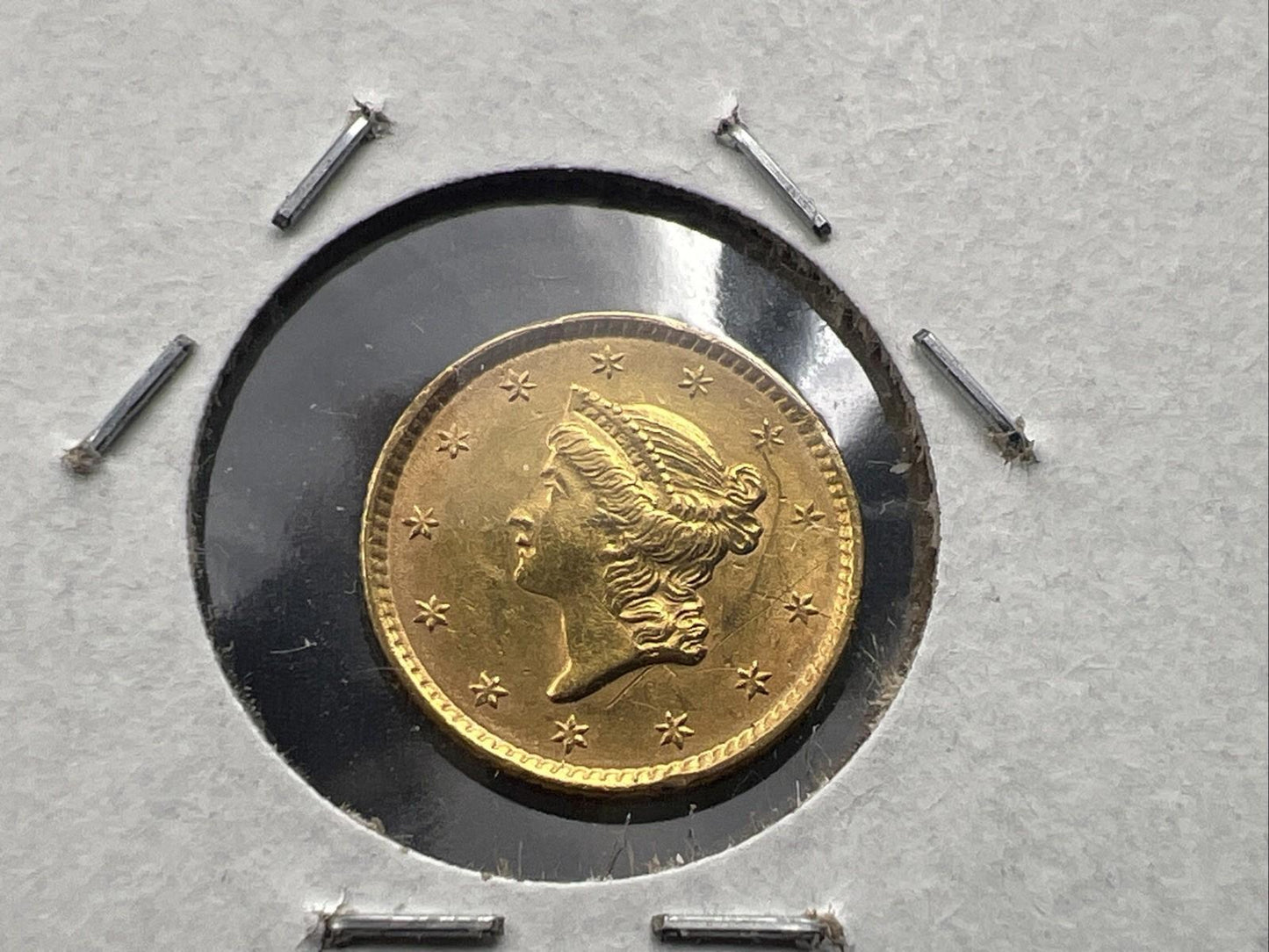 1852 Liberty Head Type I Gold Dollar $1 UNC Details Rim Damage Ex Jewelry