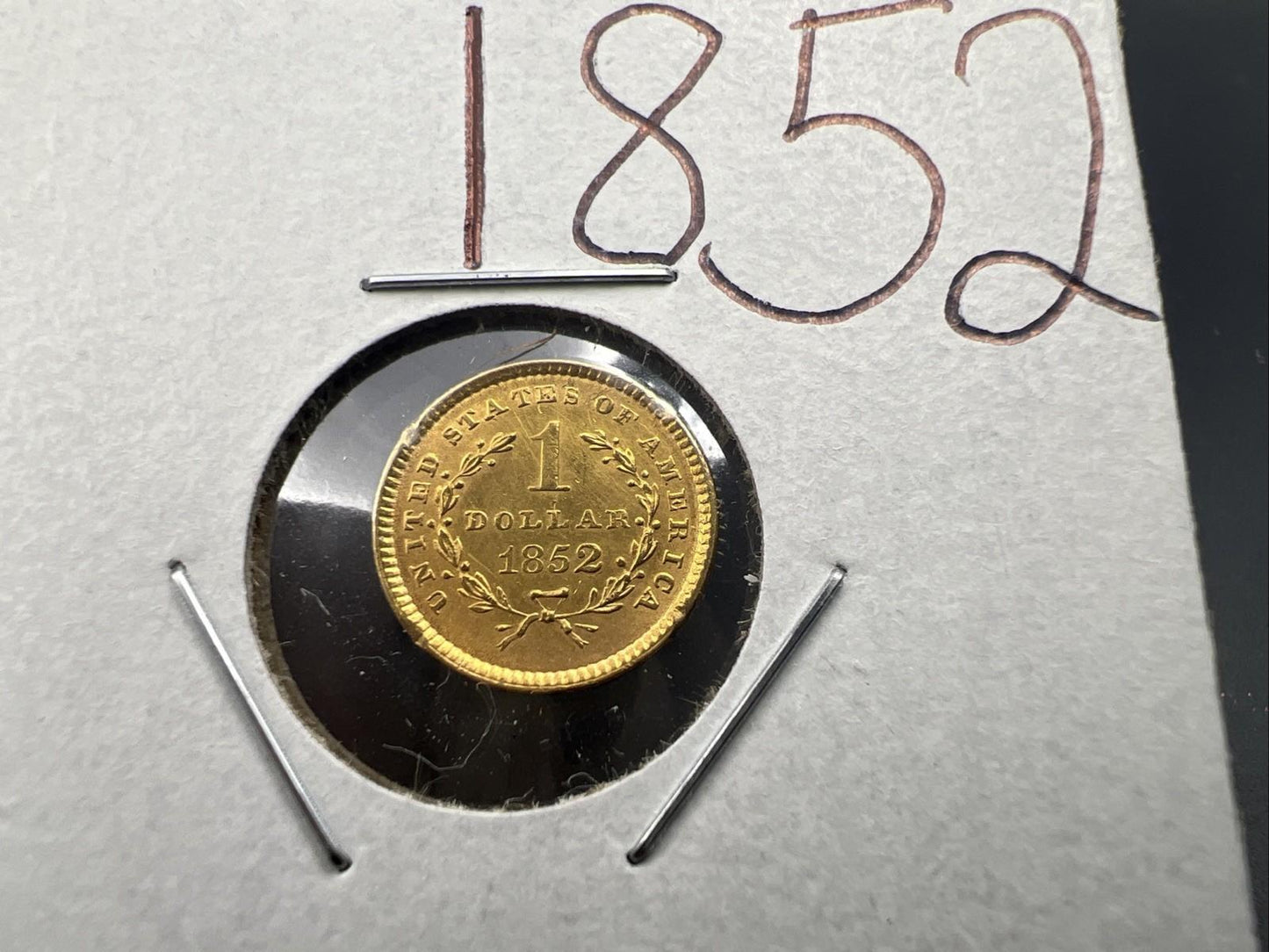 1852 Liberty Head Type I Gold Dollar $1 UNC Details Rim Damage Ex Jewelry