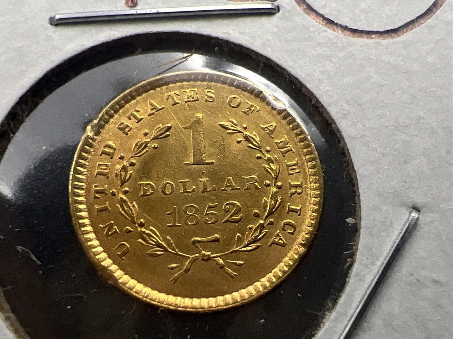 1852 Liberty Head Type I Gold Dollar $1 UNC Details Rim Damage Ex Jewelry