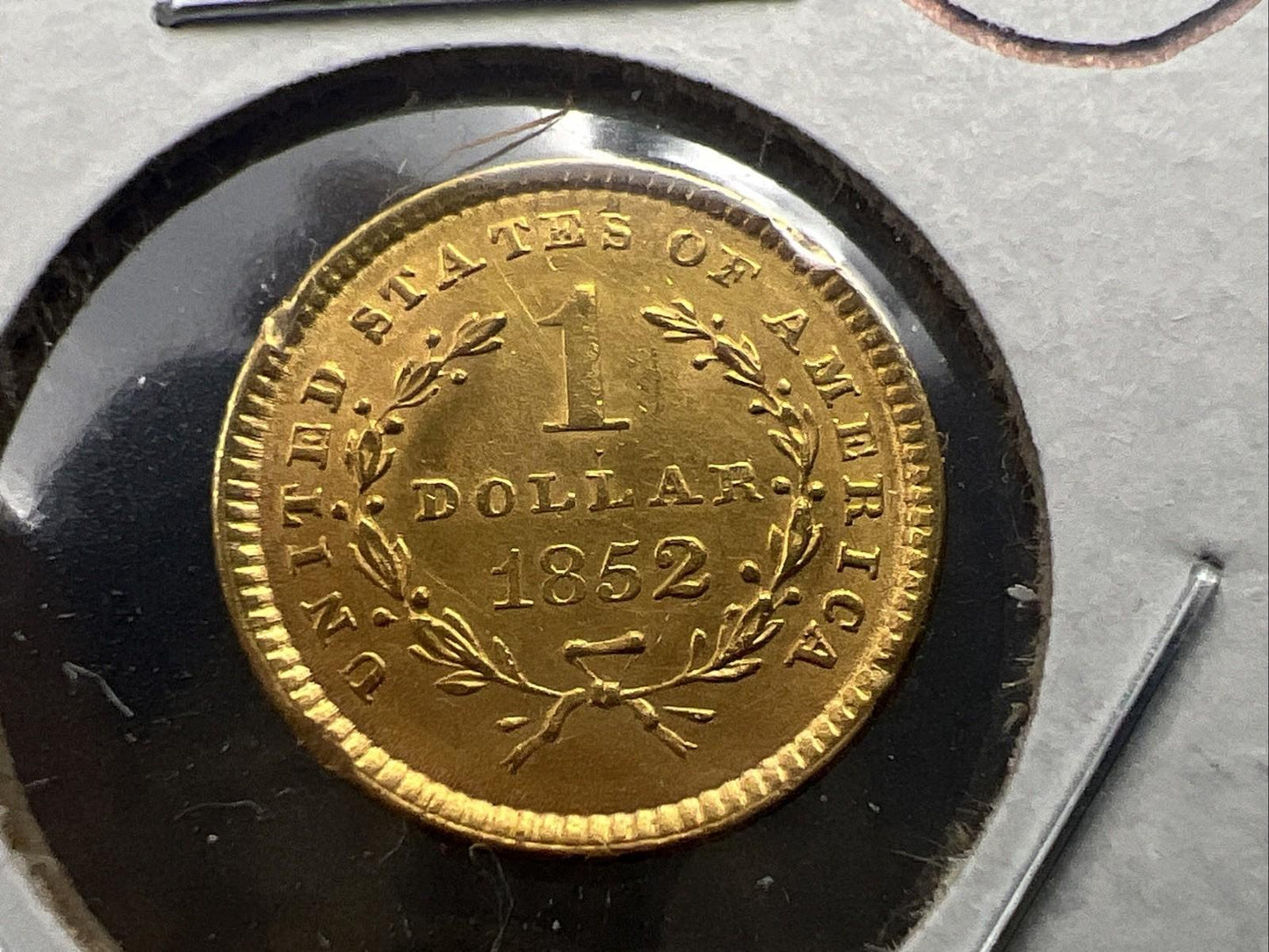 1852 Liberty Head Type I Gold Dollar $1 UNC Details Rim Damage Ex Jewelry