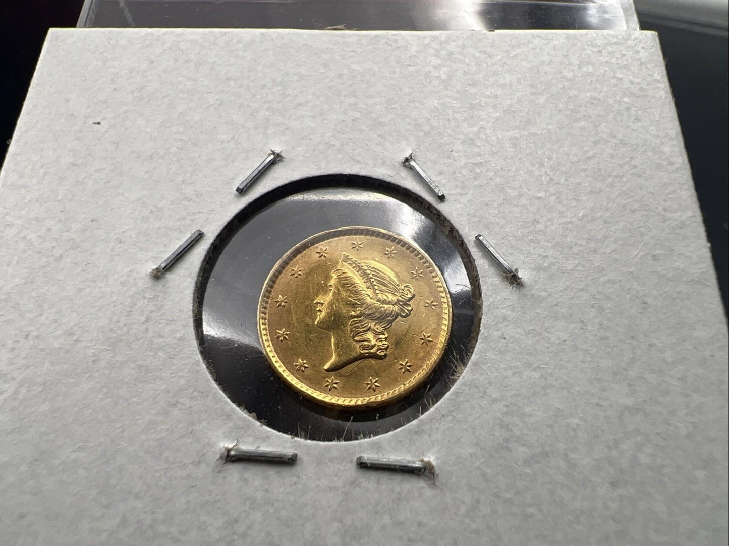 1852 Liberty Head Type I Gold Dollar $1 UNC Details Rim Damage Ex Jewelry