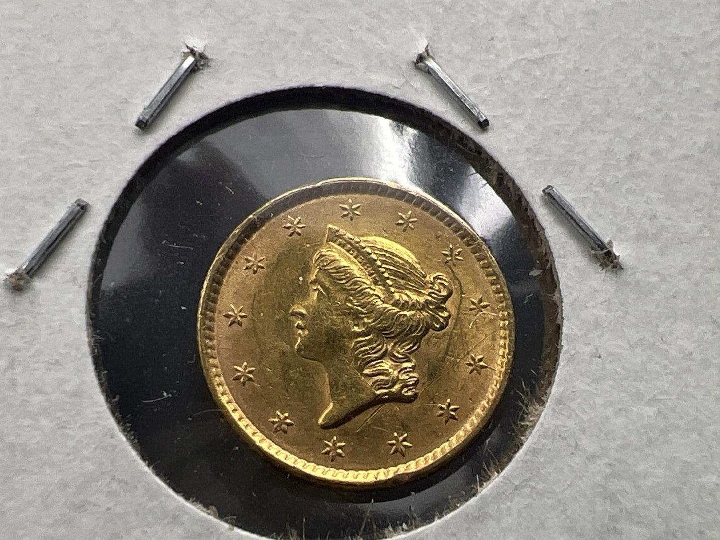 1852 Liberty Head Type I Gold Dollar $1 UNC Details Rim Damage Ex Jewelry