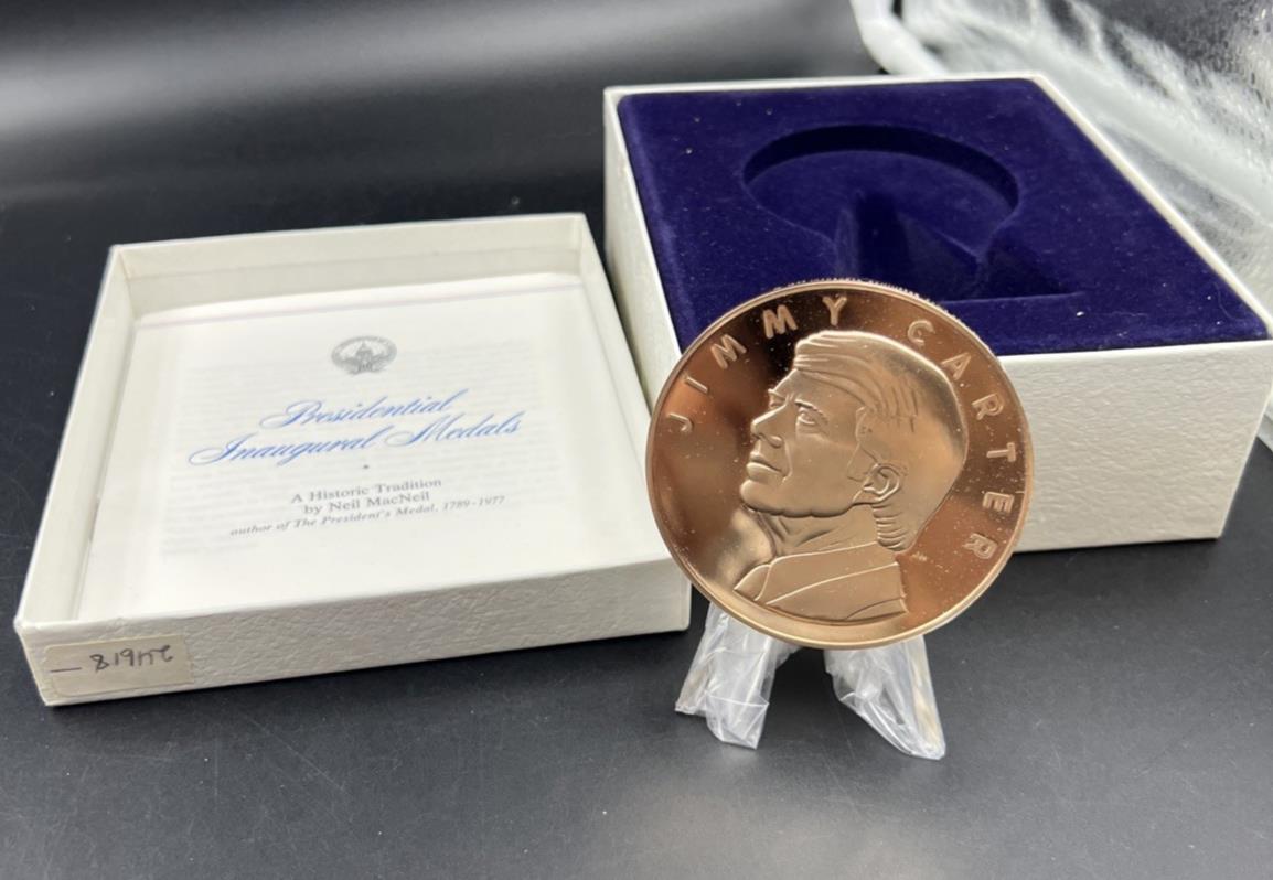 1977 Jimmy Carter Inau Proof Bronze Medal Franklin Mint with Box & Stand SKU#B