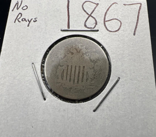 1867 5c Shield Nickel Very Circulated SKU#G