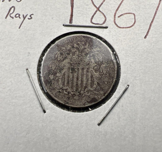 1867 5c Shield Nickel Very Circulated SKU#H