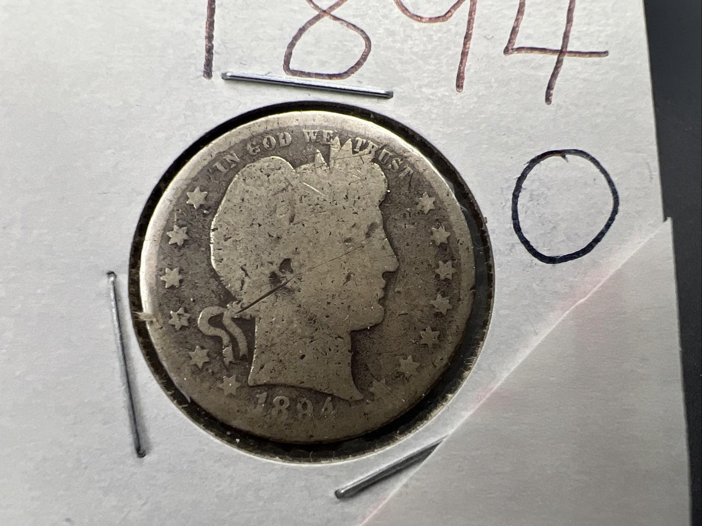 1894 O 25c Barber Silver Quarter Coin Very Circulated AG SK#A