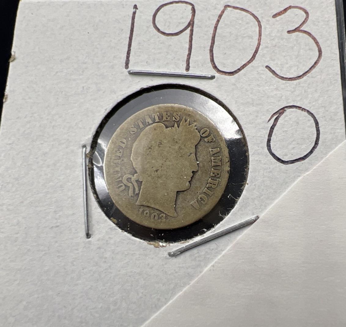 1903 O 10c Barber Silver Dime Coin AG About Good SK#A