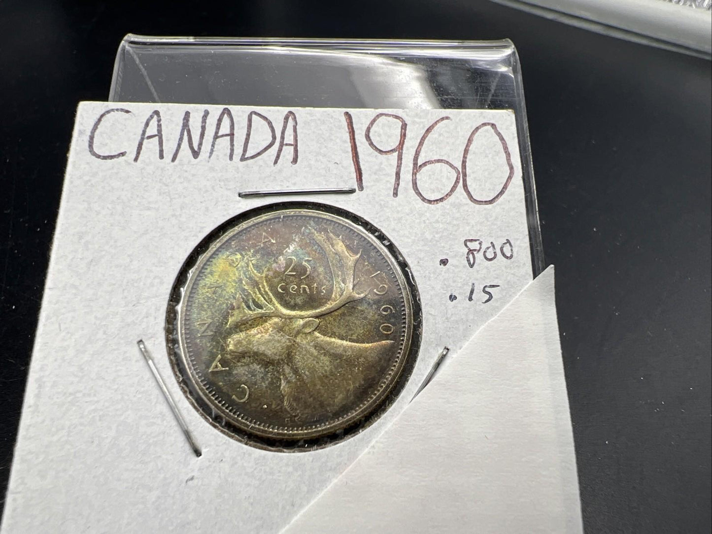 1960 25c Canada Silver Quarter coin PQ Toning AU About UNC SK#A