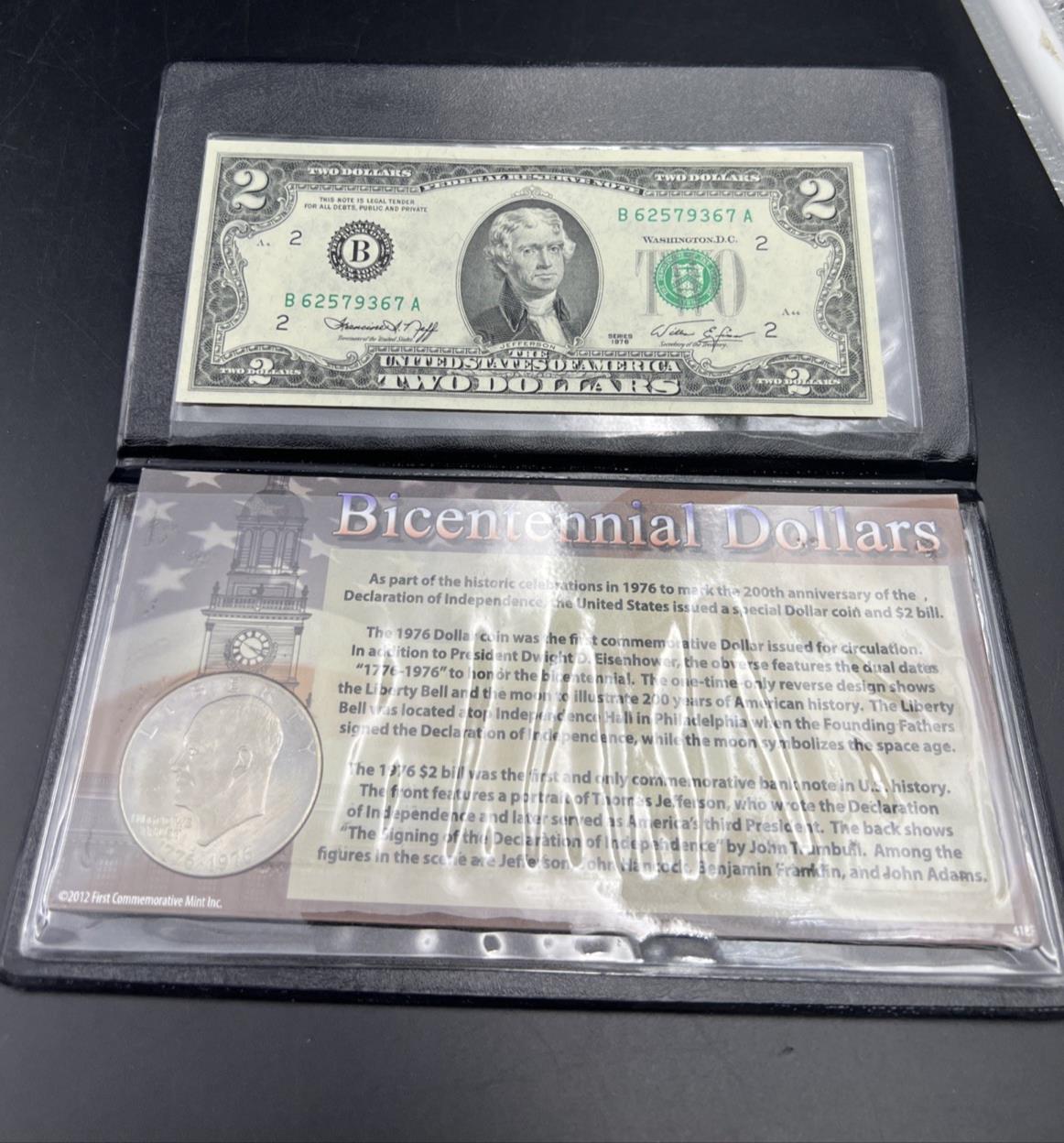 Bicentennial Coin & Currency Set 1976 Ike Dollar & $2 FRN Note UNC #A