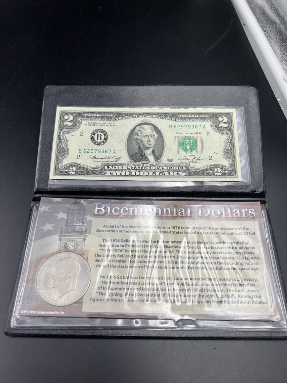 Bicentennial Coin & Currency Set 1976 Ike Dollar & $2 FRN Note UNC #A