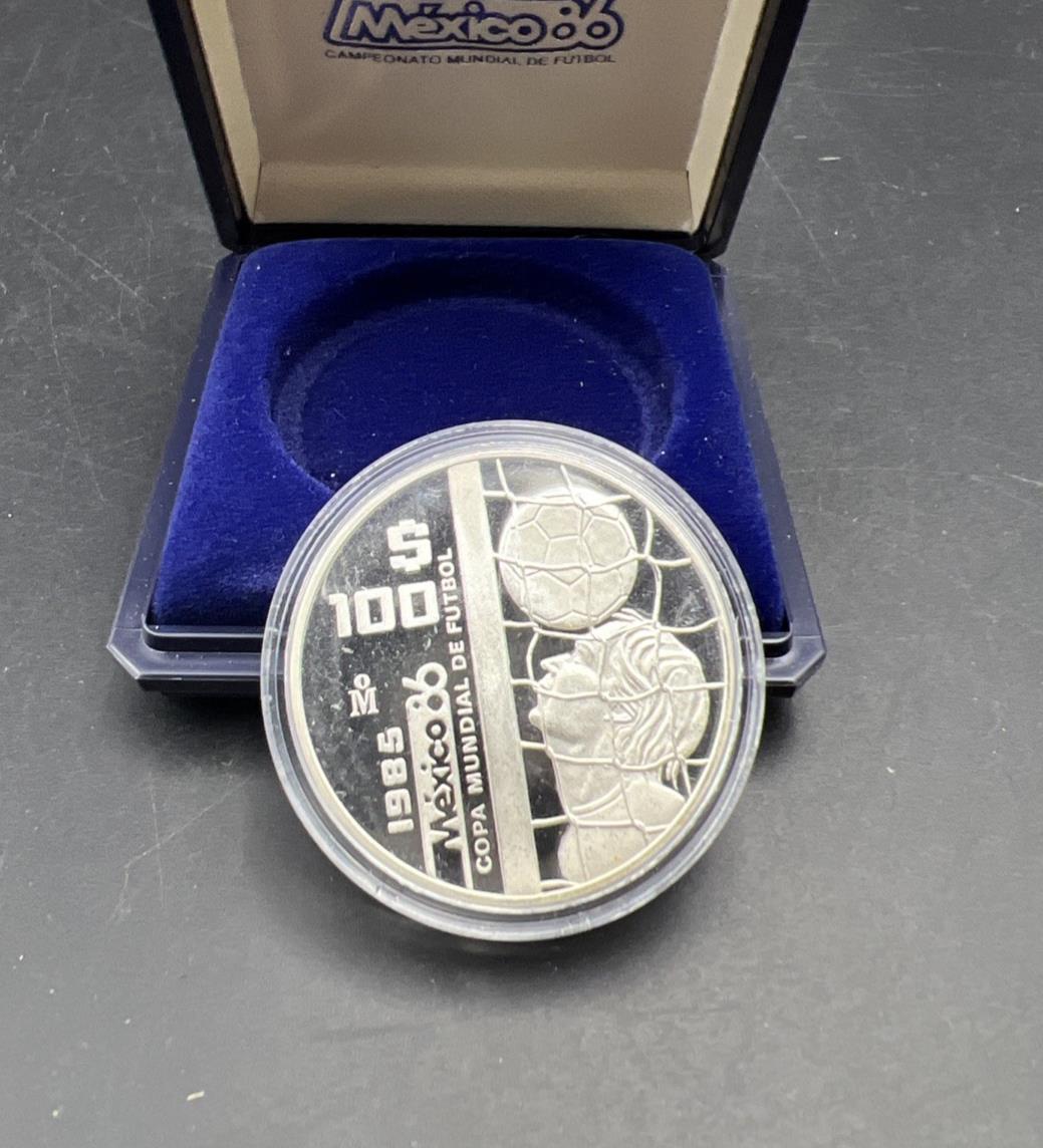 1985 1986 Mexico FIFA Copa Futbol World Cup Football Soccer $100 Silver Proof