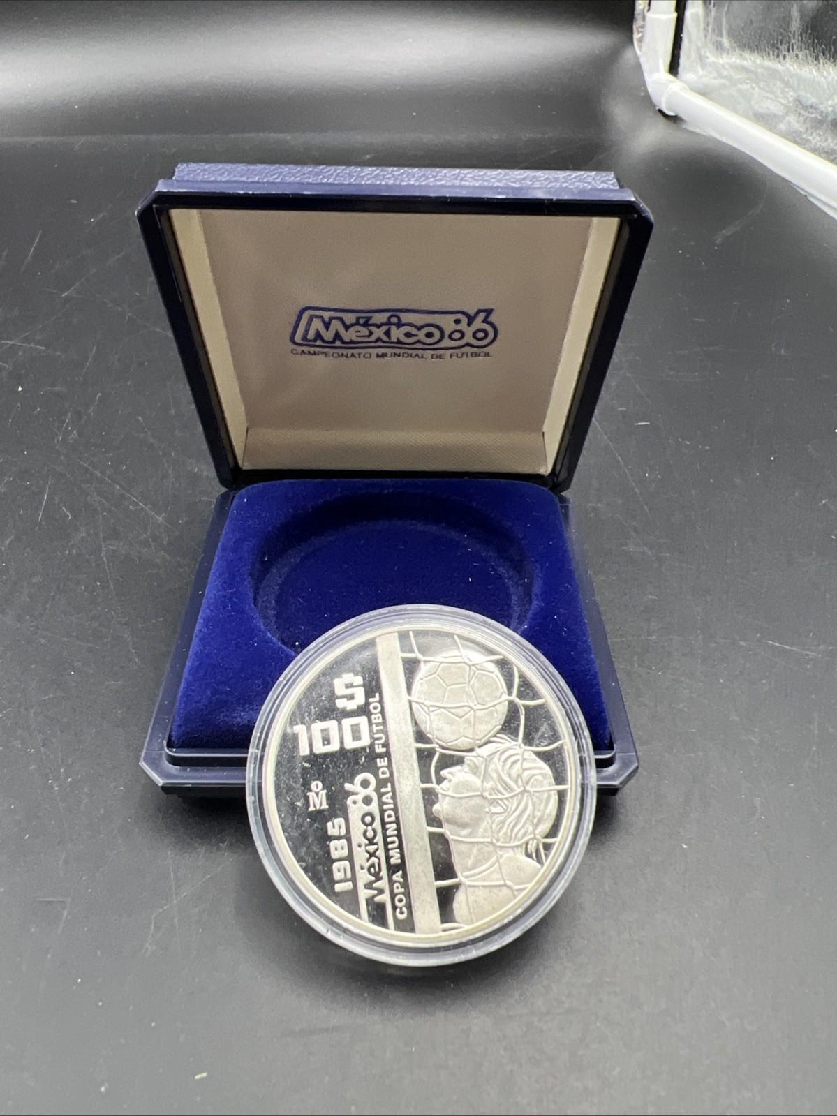 1985 1986 Mexico FIFA Copa Futbol World Cup Football Soccer $100 Silver Proof