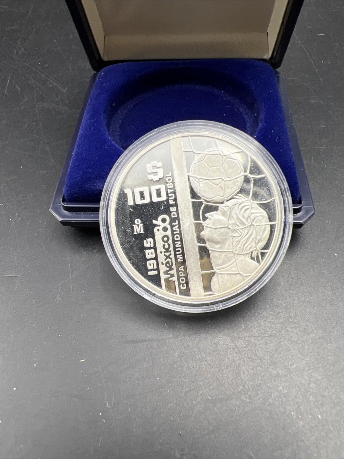 1985 1986 Mexico FIFA Copa Futbol World Cup Football Soccer $100 Silver Proof
