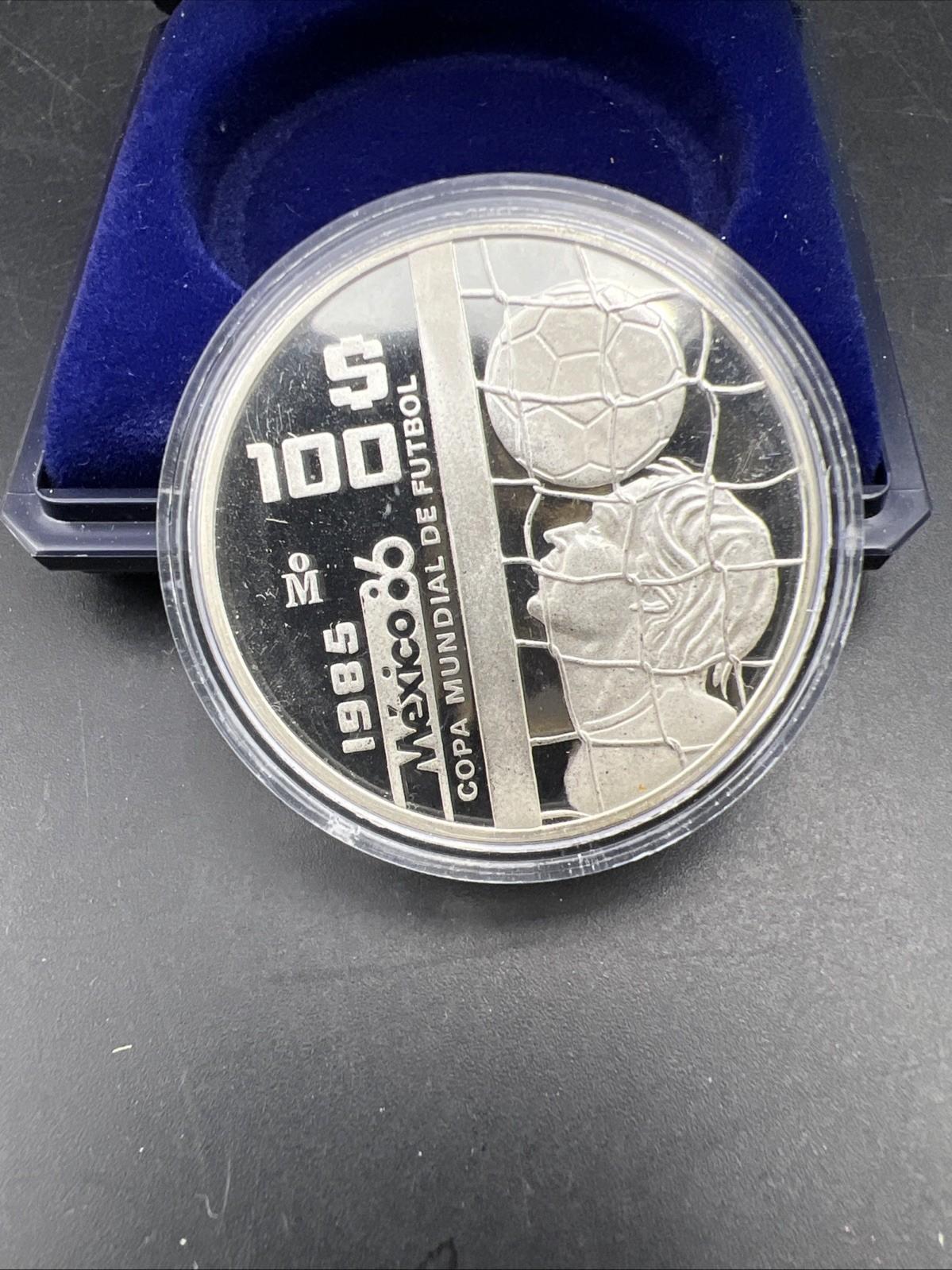 1985 1986 Mexico FIFA Copa Futbol World Cup Football Soccer $100 Silver Proof