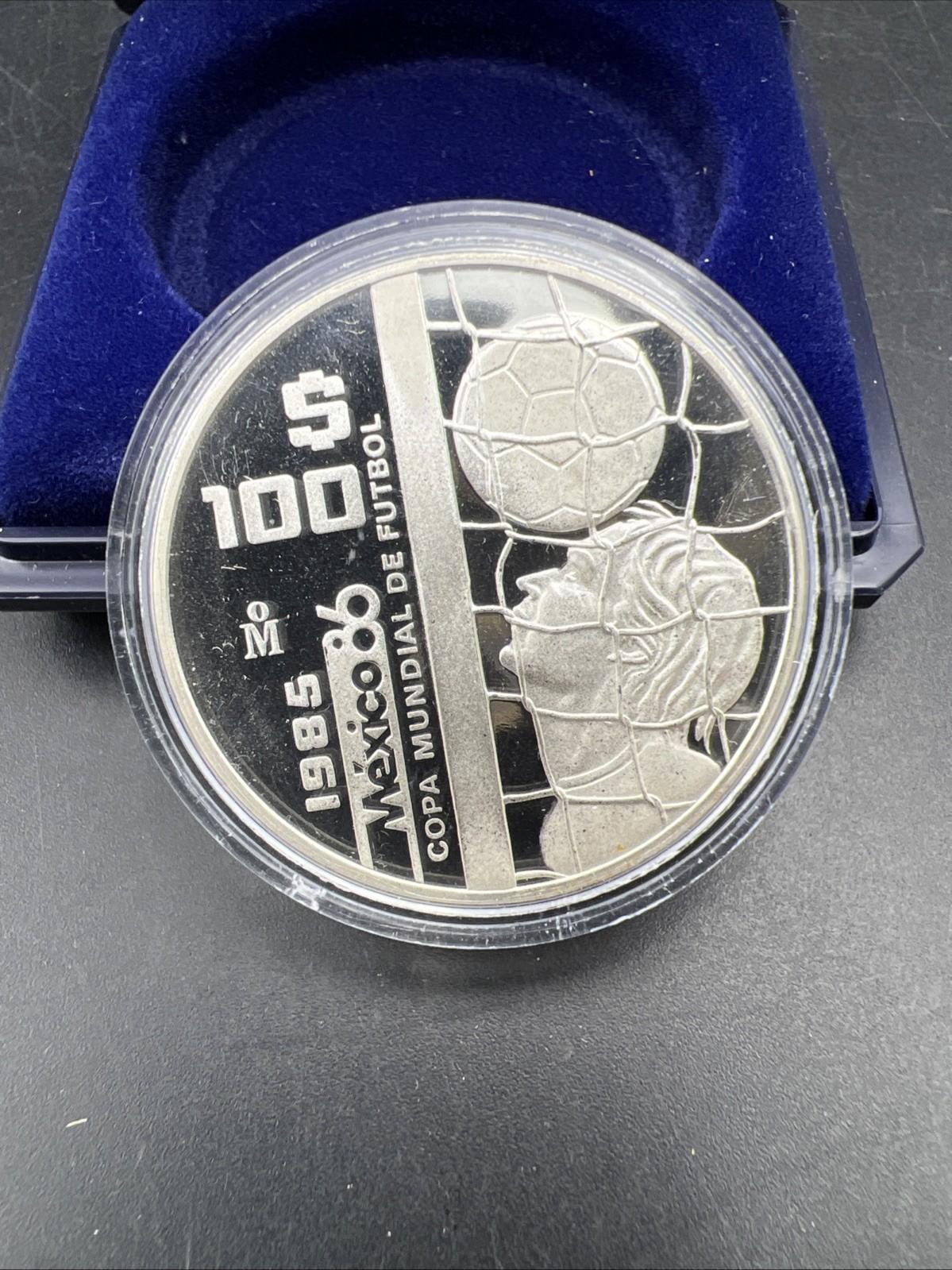 1985 1986 Mexico FIFA Copa Futbol World Cup Football Soccer $100 Silver Proof