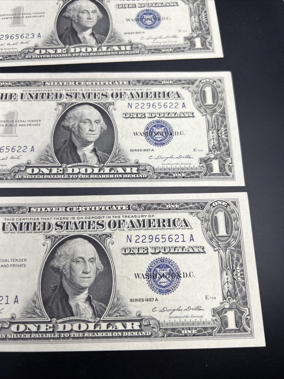 5 Consecutive 1957 A $1 Silver Certificates One Dollar Bills CH AU  #621