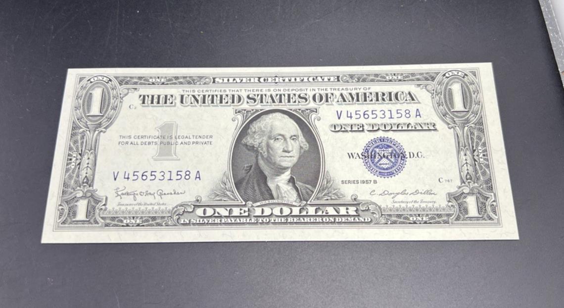 1957 B $1 One Dollar US Blue Seal Silver Certificate V A Block CH UNC #58