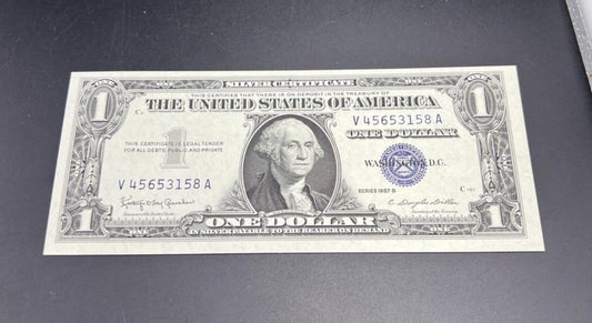 1957 B $1 One Dollar US Blue Seal Silver Certificate V A Block CH UNC #58