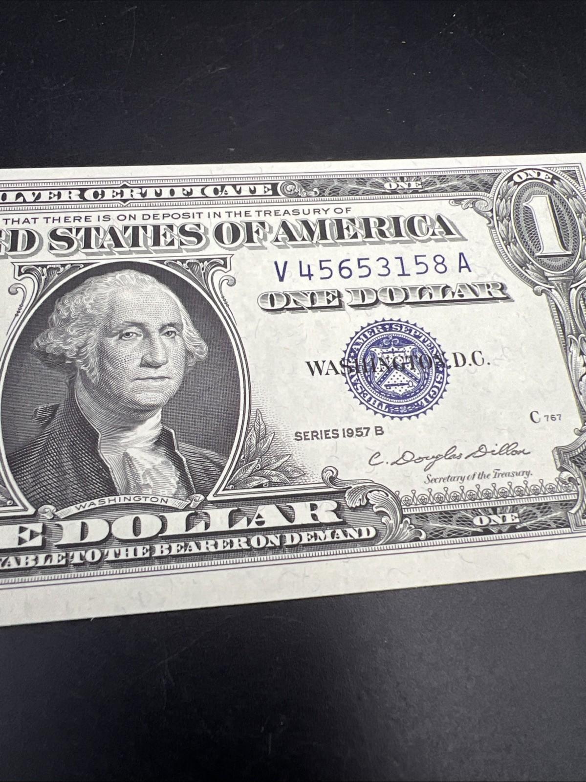 1957 B $1 One Dollar US Blue Seal Silver Certificate V A Block CH UNC #58