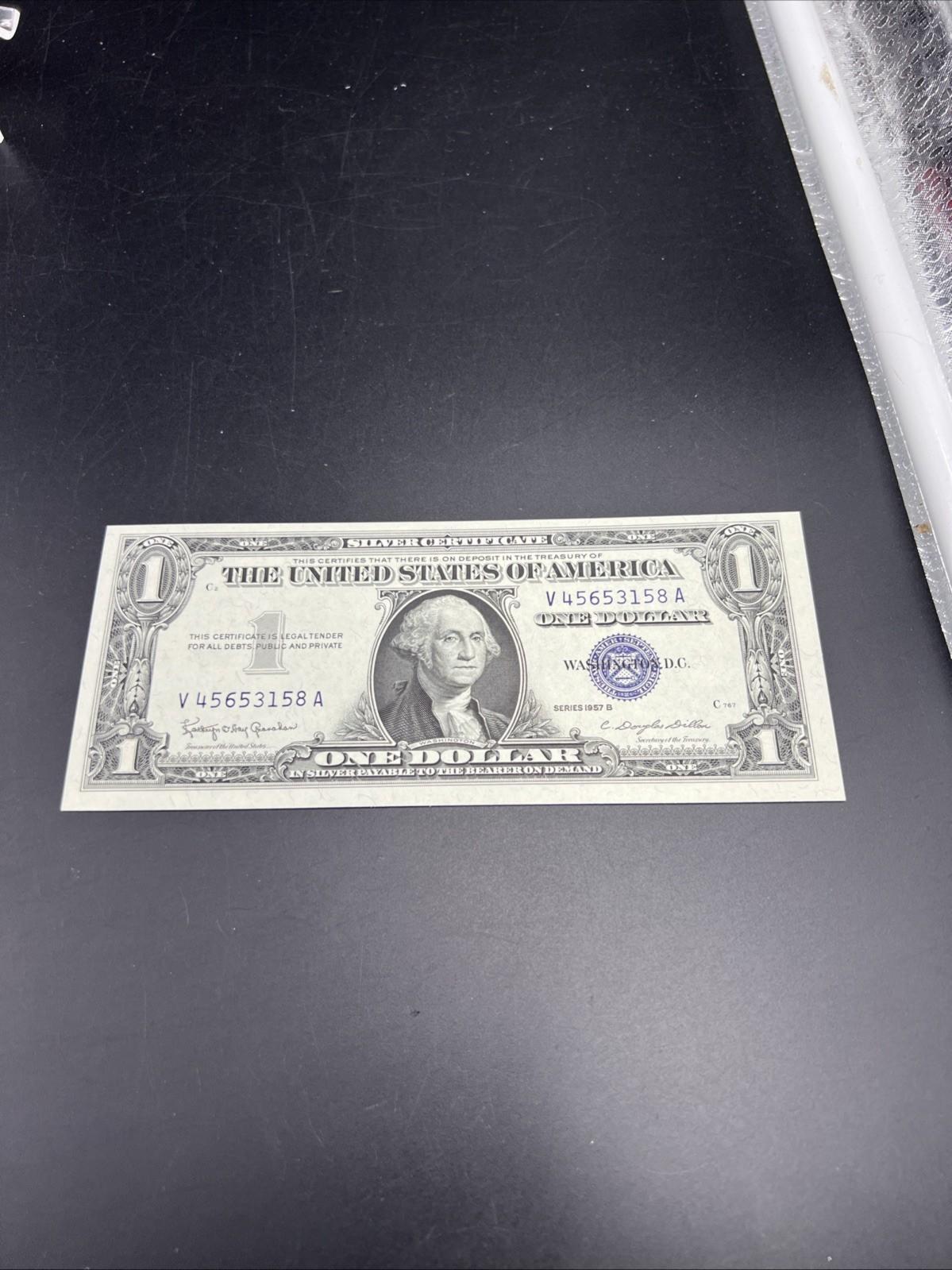 1957 B $1 One Dollar US Blue Seal Silver Certificate V A Block CH UNC #58