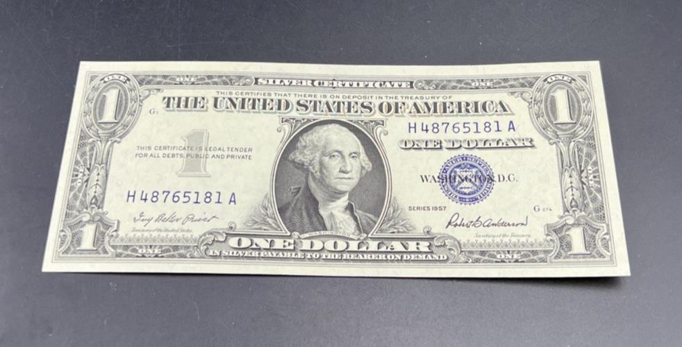 1957 $1 One Dollar US Blue Seal Silver Certificate CH UNC #81