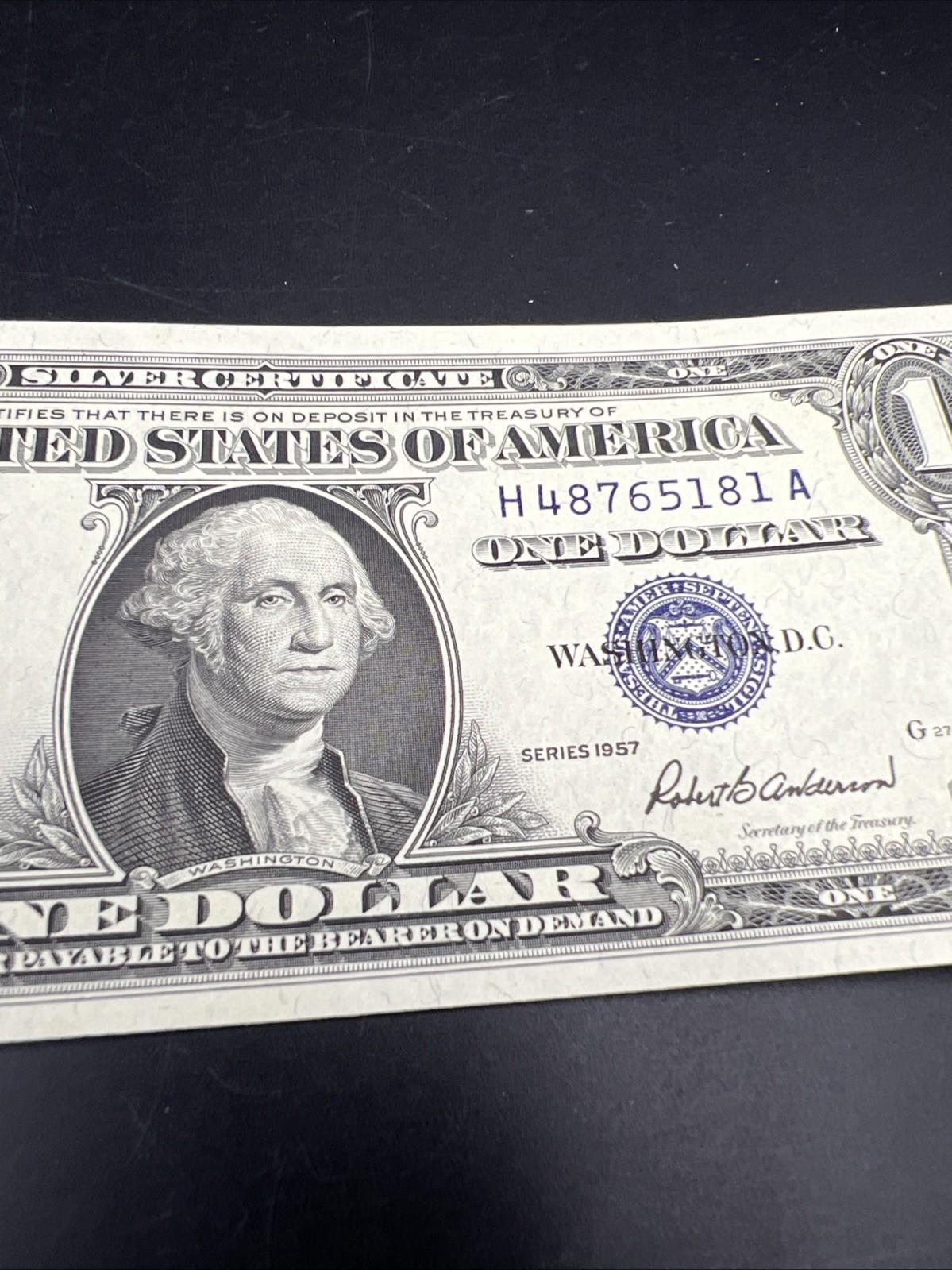 1957 $1 One Dollar US Blue Seal Silver Certificate CH UNC #81