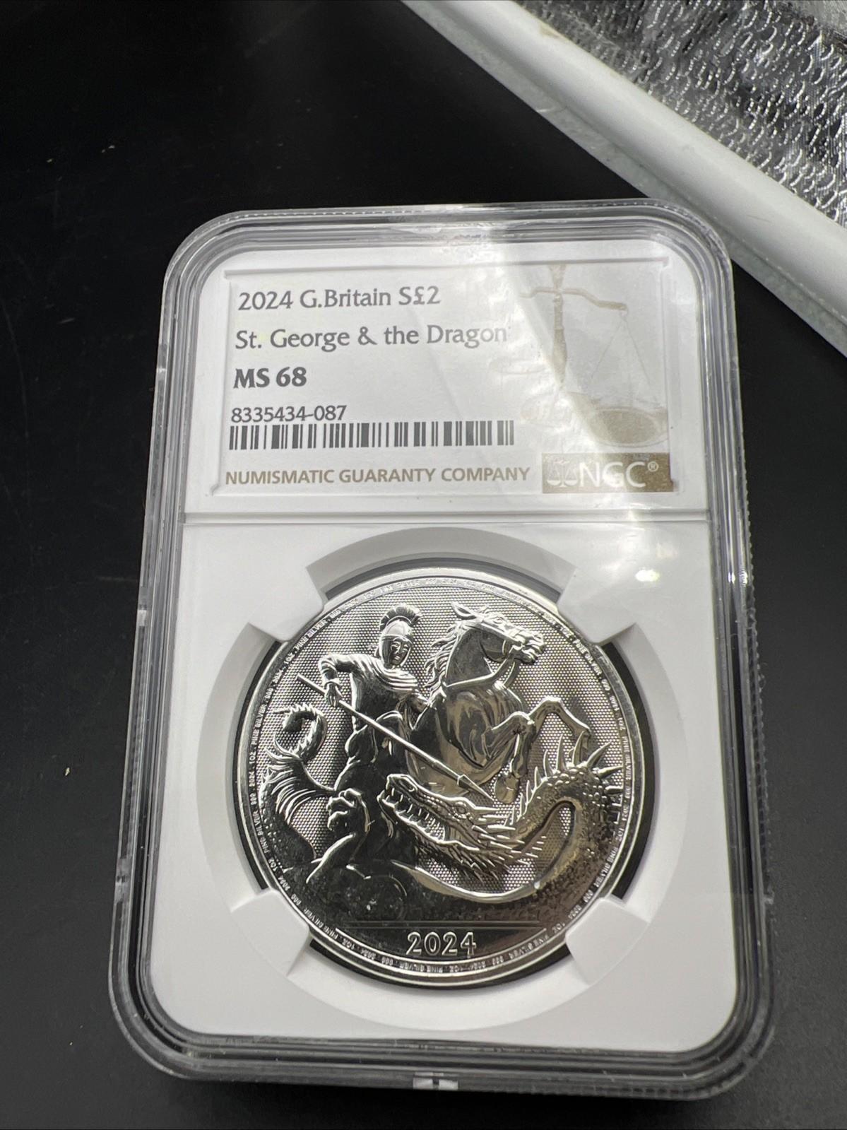 2024 Great Britain St George & the Dragon 1 oz Silver Coin MS68 GEM BU NGC