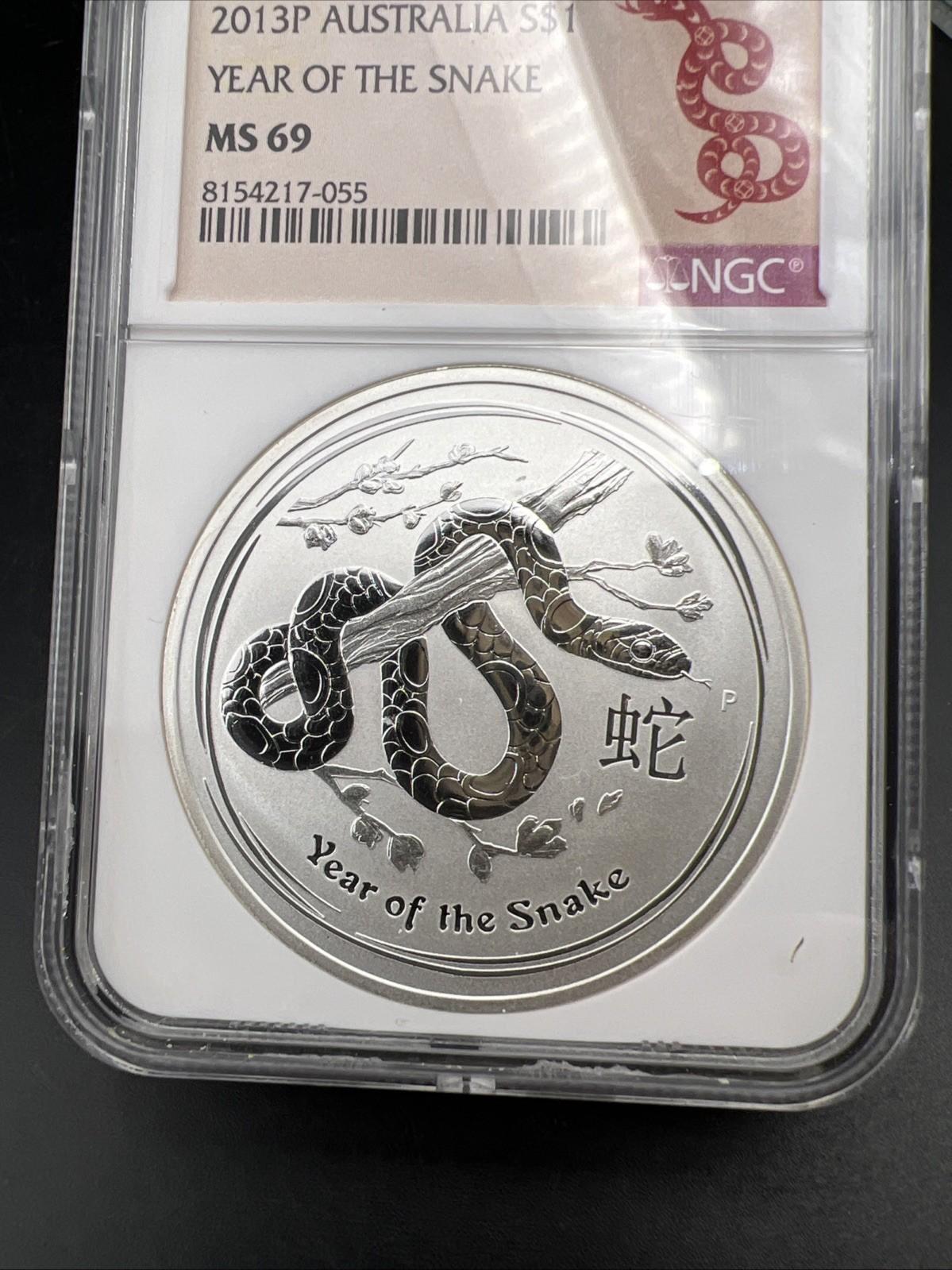 2013 1 Oz Silver Australia Snake Coin MS69 NGC