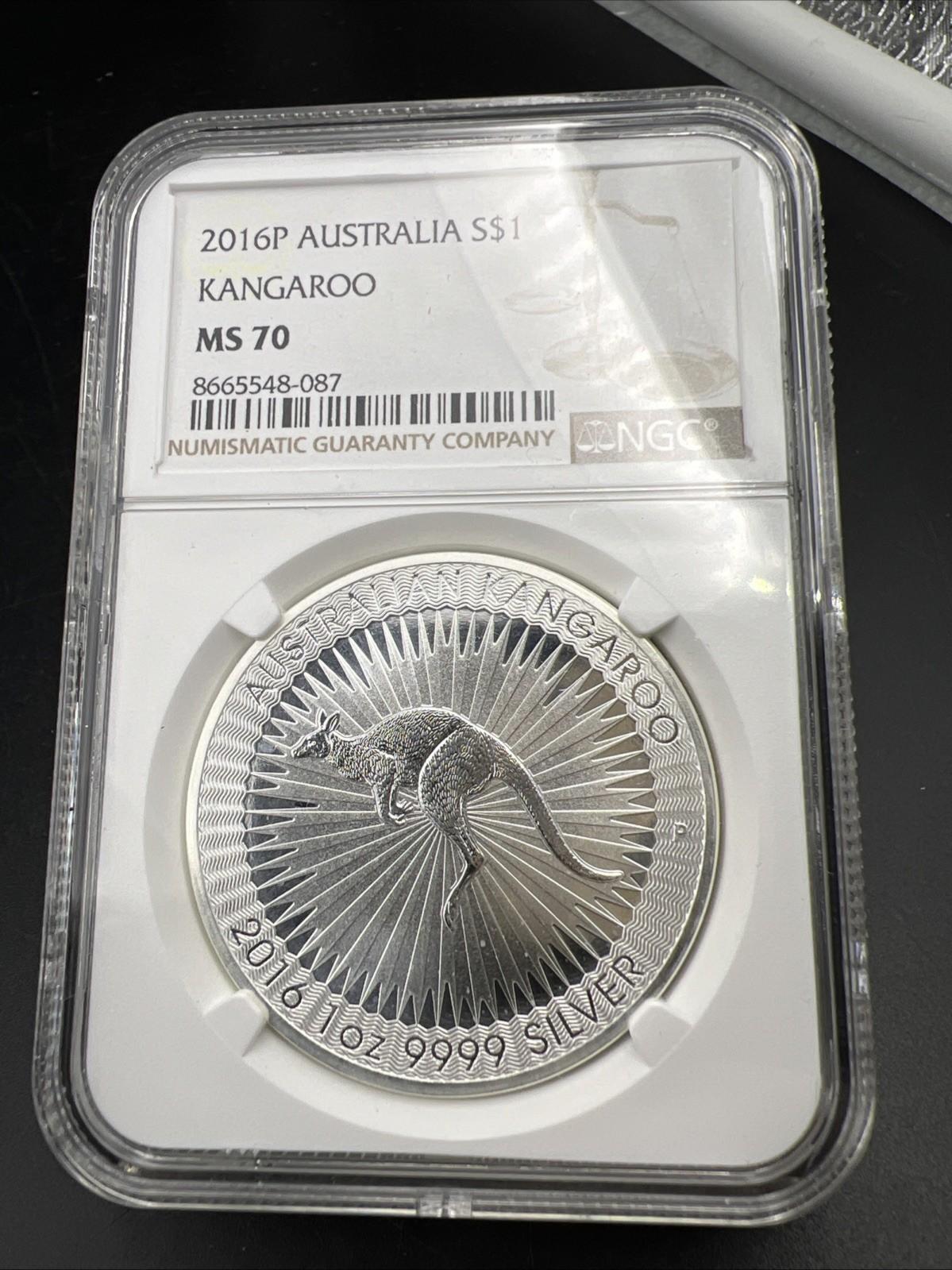 2016 Australia 1 Oz Silver Kangaroo Coin MS70 NGC GEM UNC #087