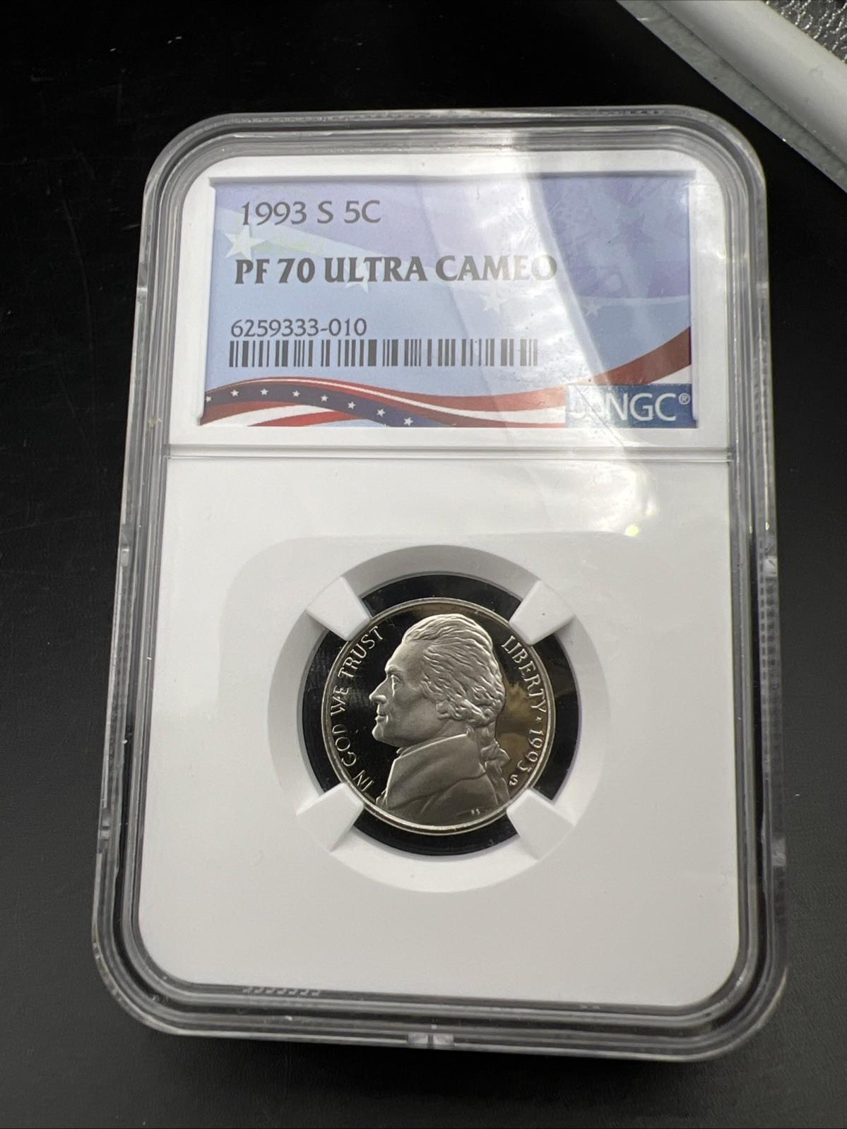 1993 s 5c Jefferson Nickel Coin NGC PF70 UCAM #010