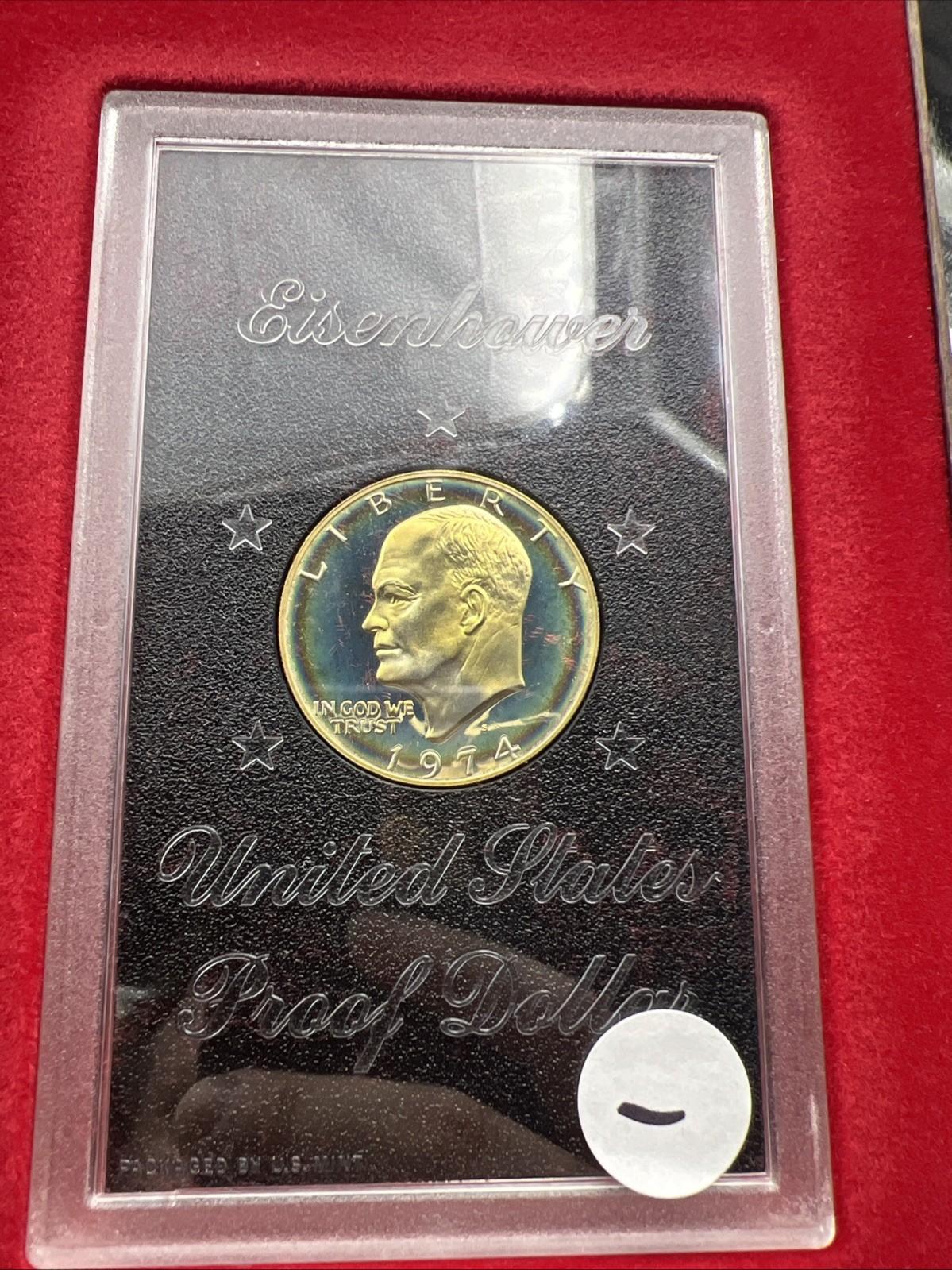 1974 S $1 Eisenhower Brown Ike 40% Proof Silver Dollar PQ  * Rainbow Toning OBV