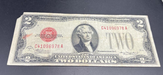 1928 D Mule $2 USN United States Note Red Seal Fine Details Circ #78