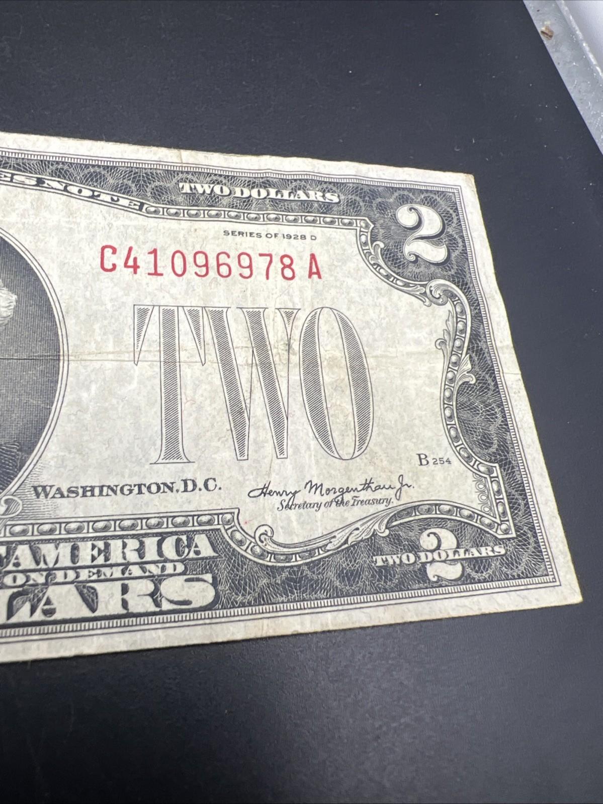 1928 D Mule $2 USN United States Note Red Seal Fine Details Circ #78