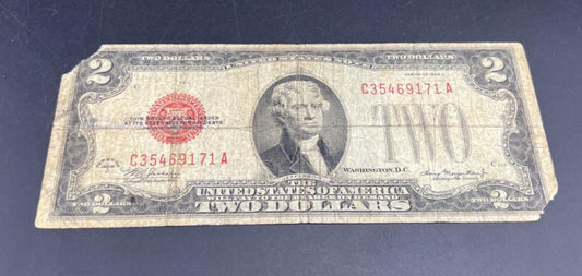 1928 D Mule $2 USN United States Note Red Seal Cull Very Circ Details #71