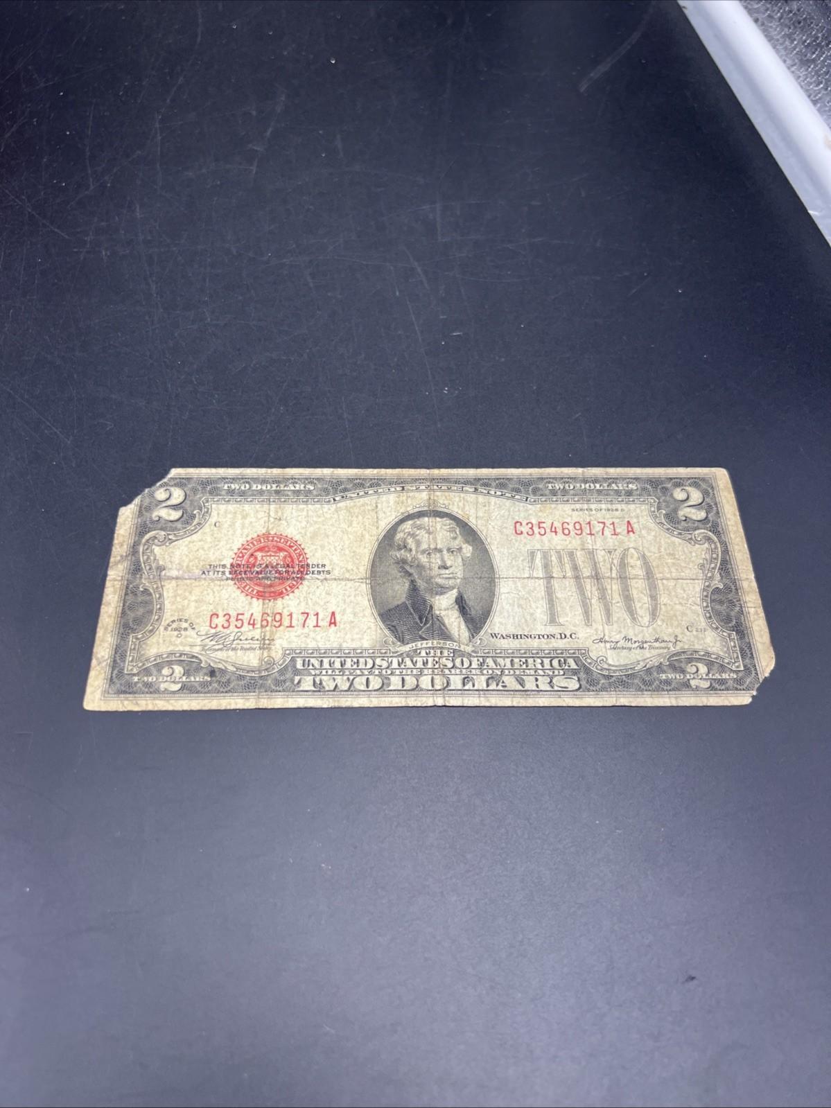 1928 D Mule $2 USN United States Note Red Seal Cull Very Circ Details #71