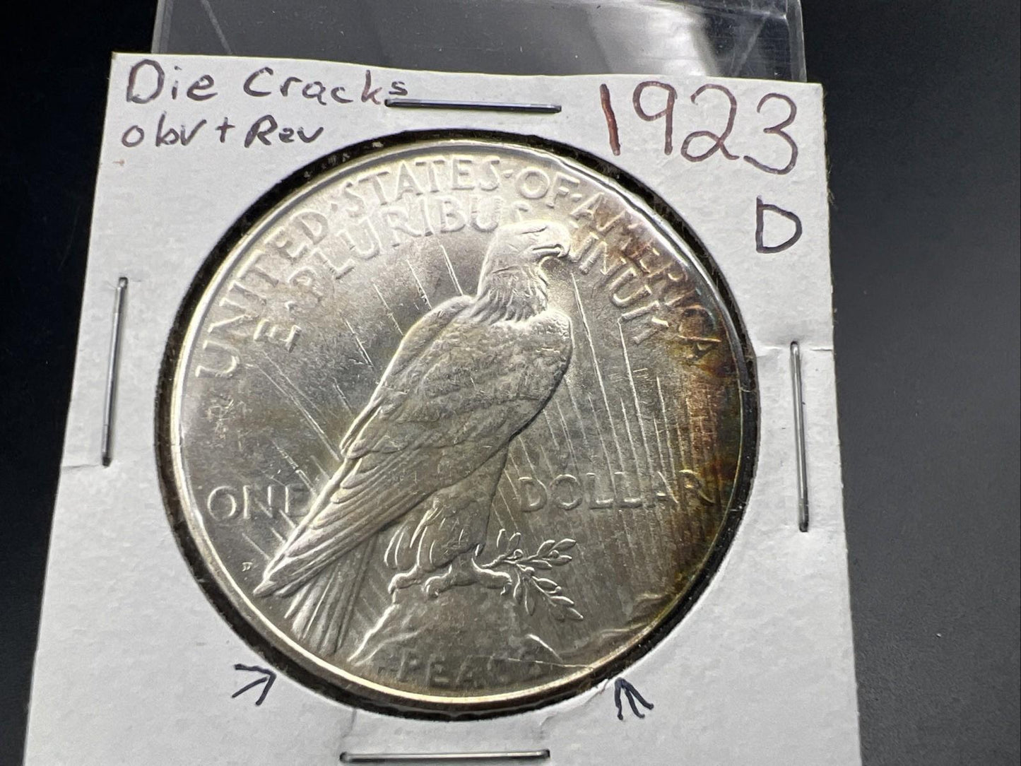 1923 D $1 Peace Silver Dollar Coin BU UNC Die Cracks Reverse VAM