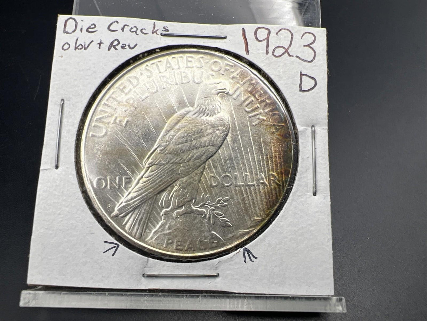 1923 D $1 Peace Silver Dollar Coin BU UNC Die Cracks Reverse VAM
