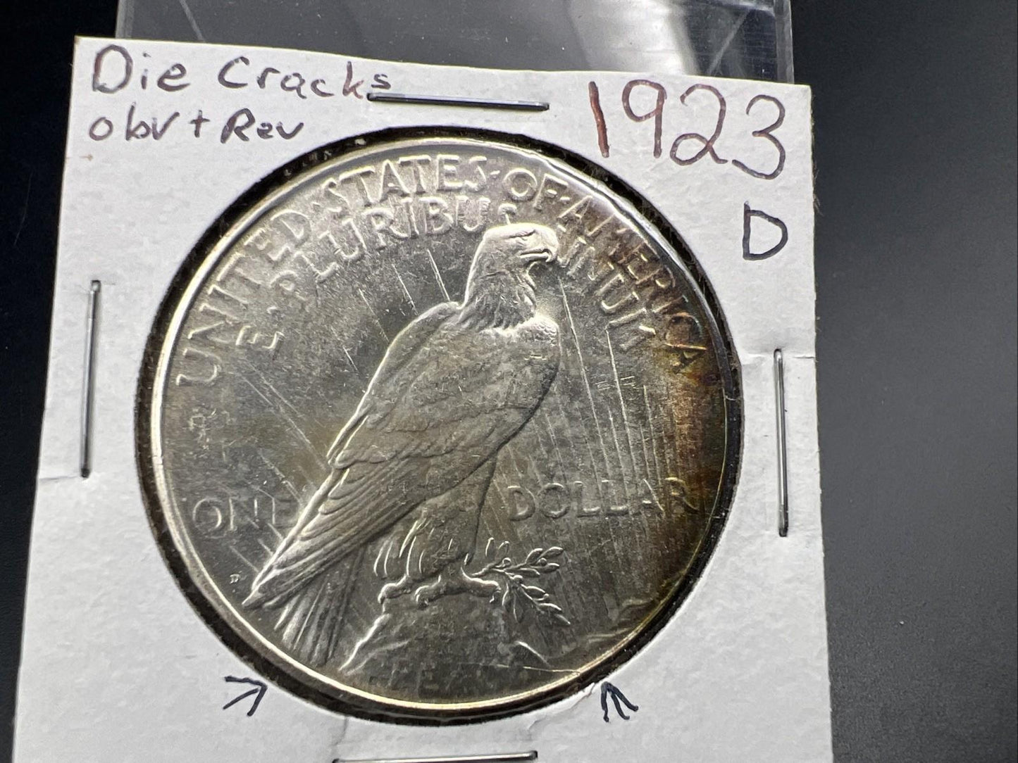 1923 D $1 Peace Silver Dollar Coin BU UNC Die Cracks Reverse VAM