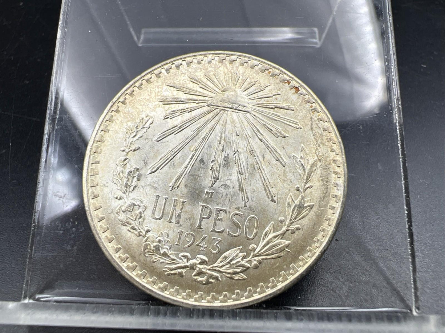 1943 Mo Mexico Silver Un Peso Cap & Rays Coin Gem BU UNC SKU#A